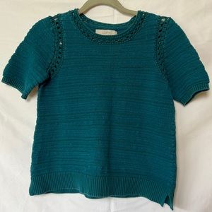 5/$50 Ann Taylor loft size small, dark turquoise short sleeve knit sweater